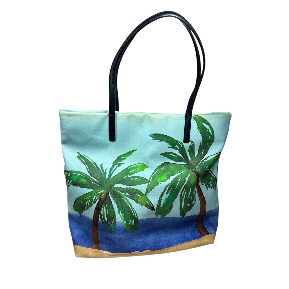 Kate Spade "I Need A Vacation" Palm Tree Ocean Beach Print Bon Shopper Tote Bag - Picture 6 of 16